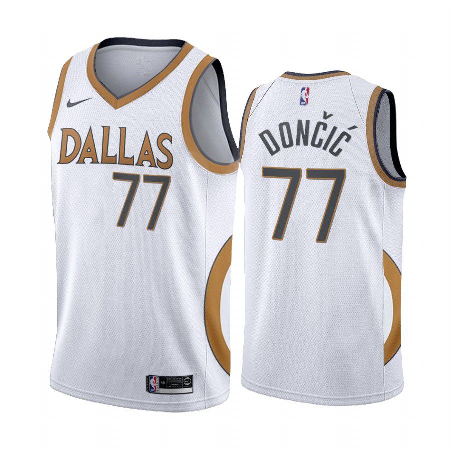Men Dallas Mavericks #77 luka doncic white city edition gold silver logo 2020 nba jersey